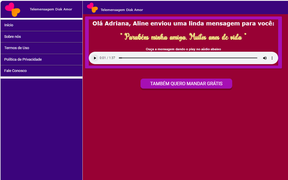 Exemplo de como mandar uma mensagem grátis